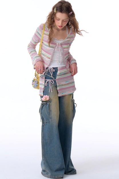 High-Waist Cargo Wide Pants