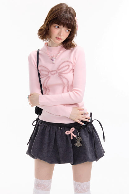 Autumn Bow Slim Knit Shirt