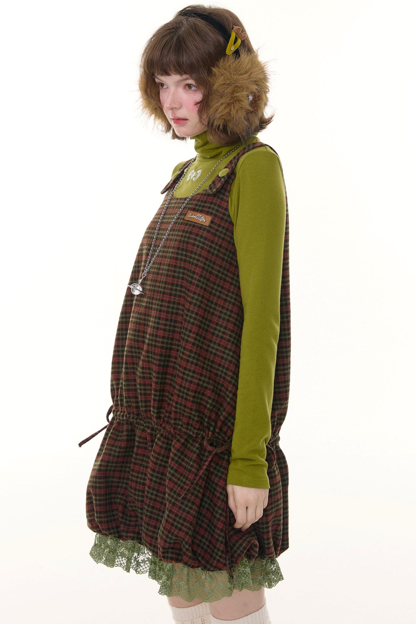 Autumn Retro Lace Plaid Dress