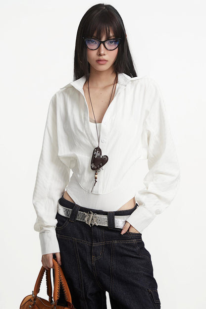Korean Style White Two-Piece Shirt