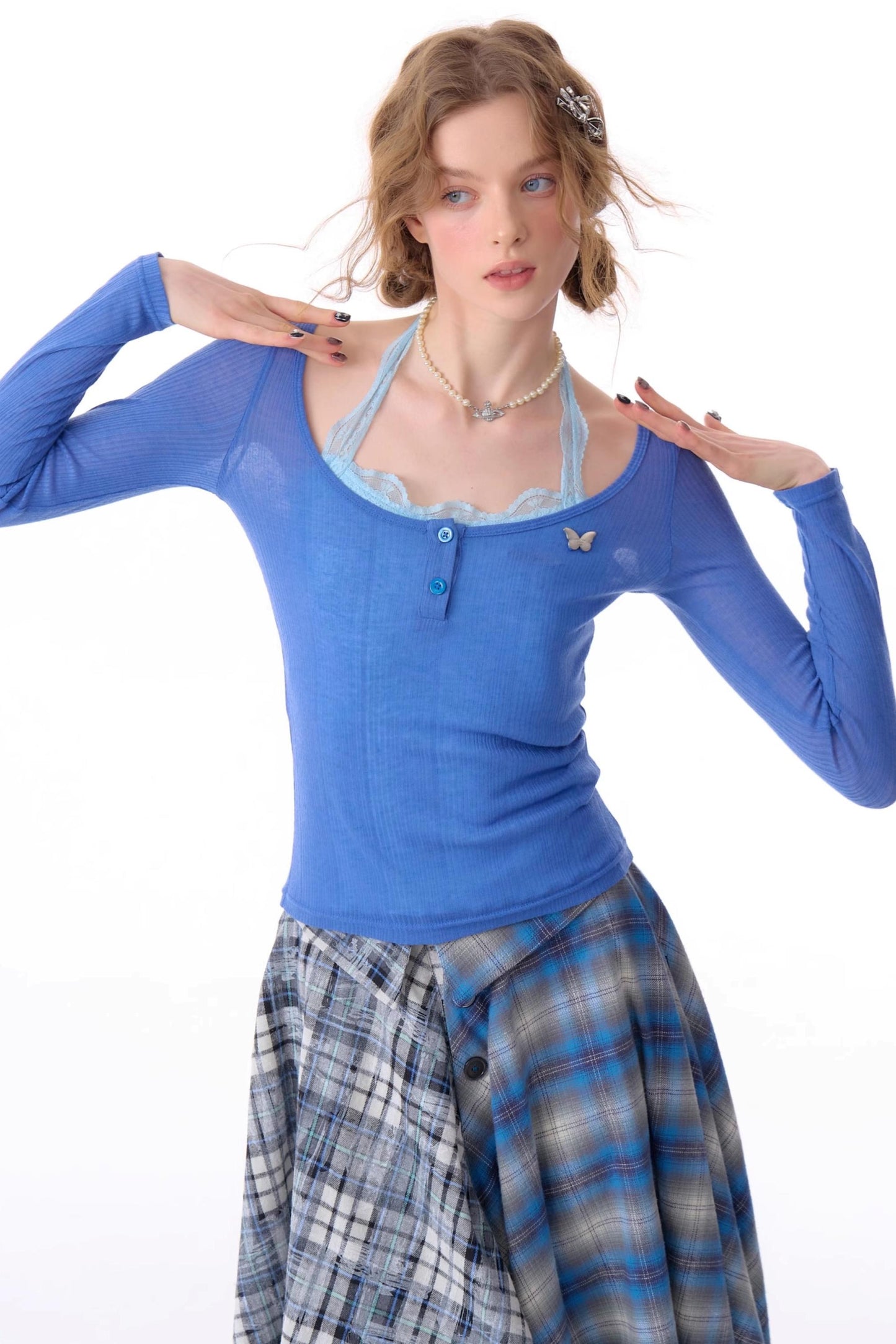 Semi-Sheer Slim Long Sleeve T-Shirt