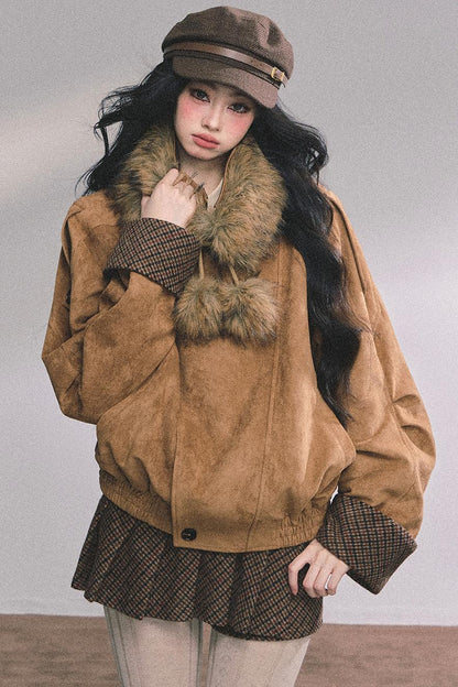 Hazelnut Velvet Jacket Skirt Set-Up