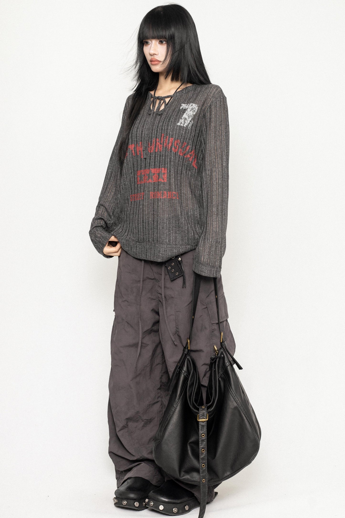 Retro Letter Print Long Sleeve Top