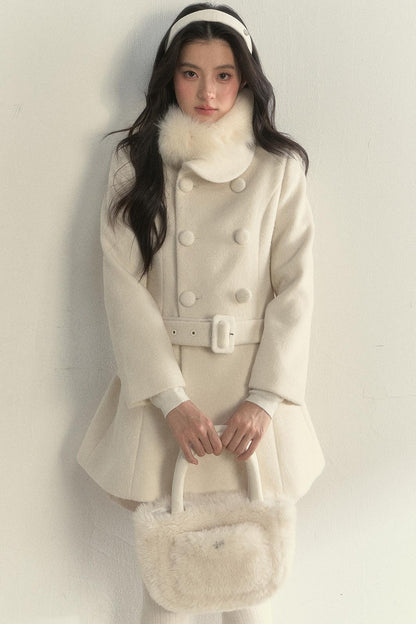 Gentle Lady Double-Breasted Mid-Length Coat Set-Up