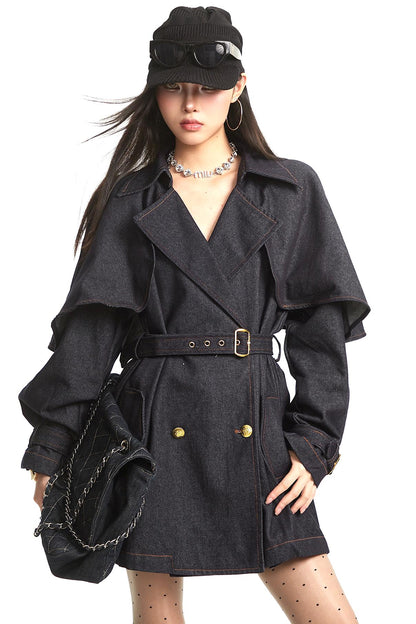 Dark Blue Denim Trench Coat