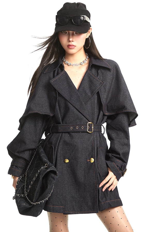 Dark Blue Denim Trench Coat