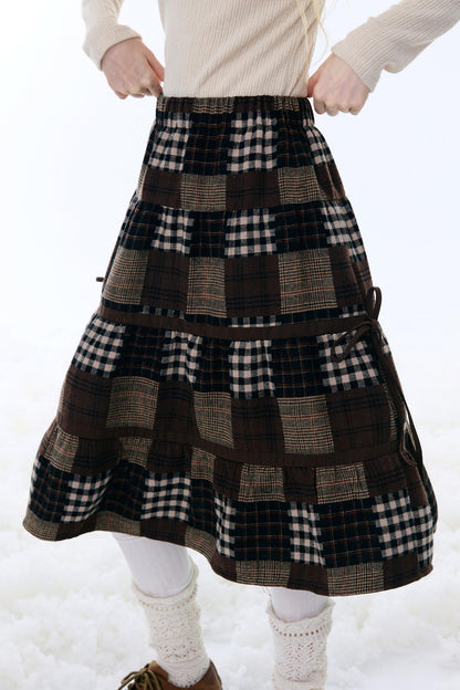 Dark Brown Plaid Skirt