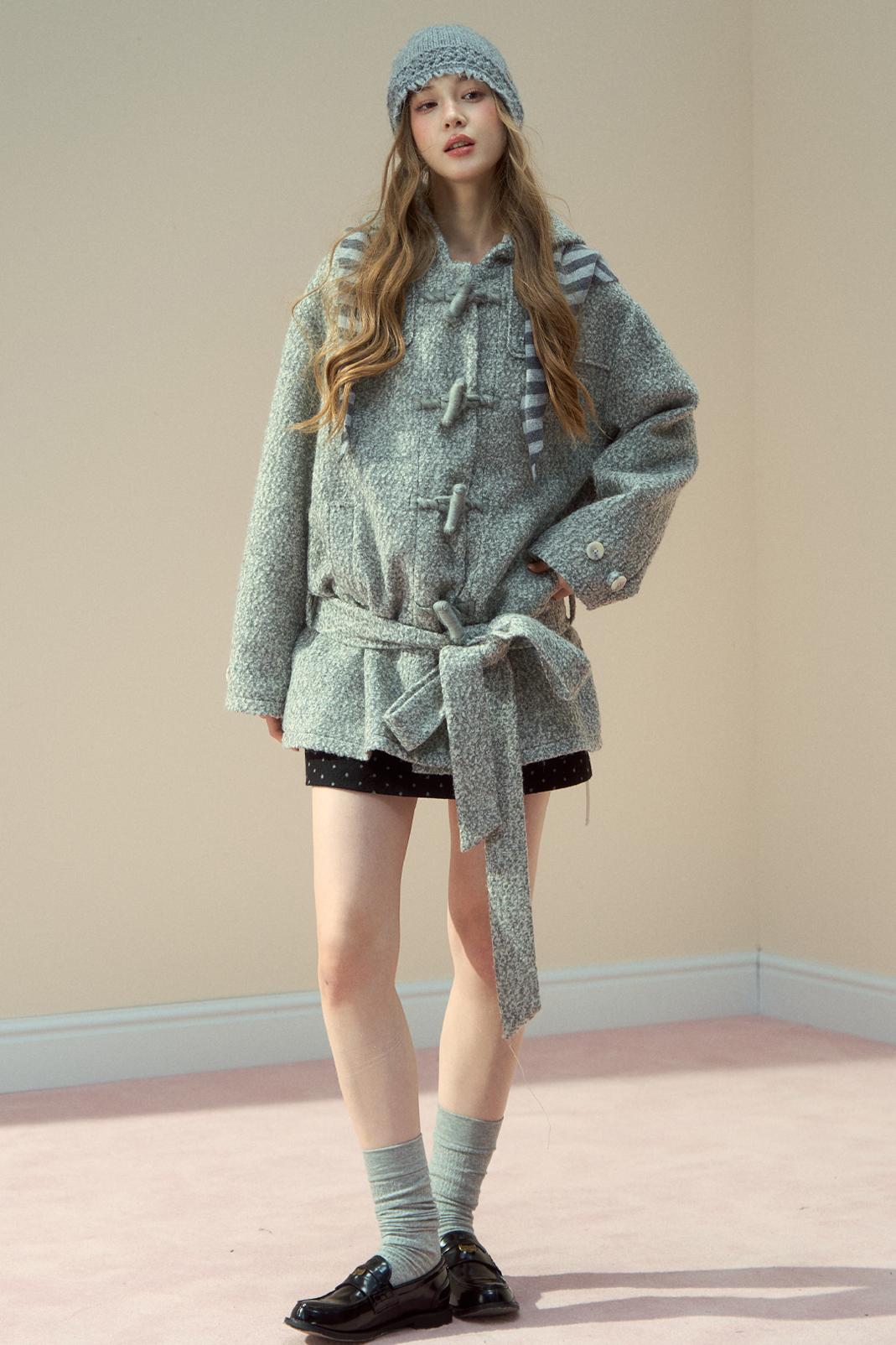 Light Gray Wool Horn Buckle Jacket