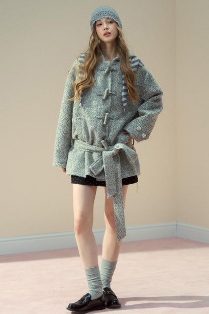 Light Gray Wool Horn Buckle Jacket