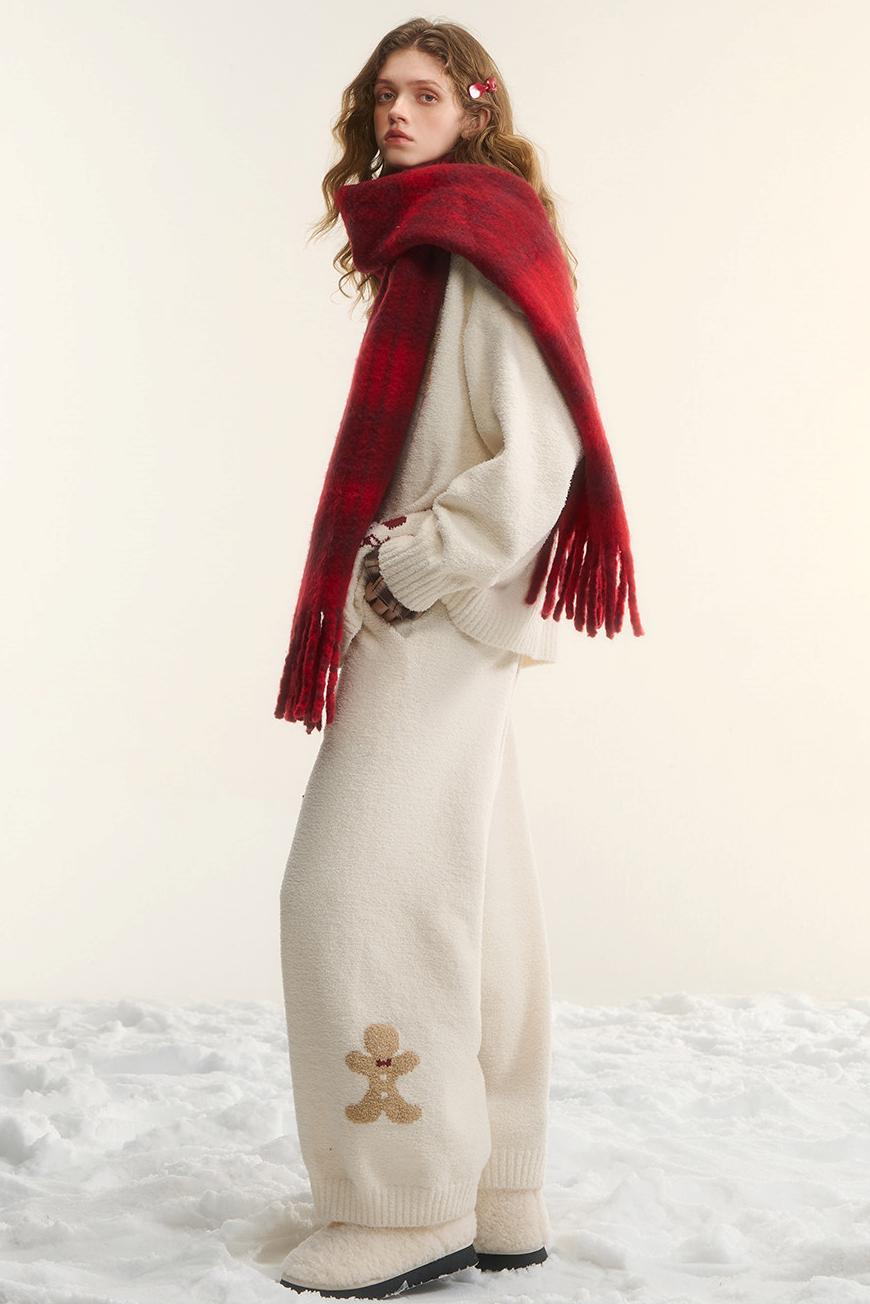 Asgony Vintage Wool Blend Red Plaid Scarf