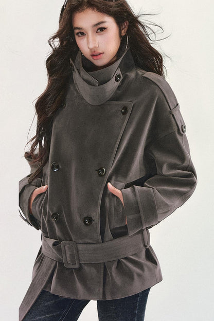 Grey Suede Trench Coat