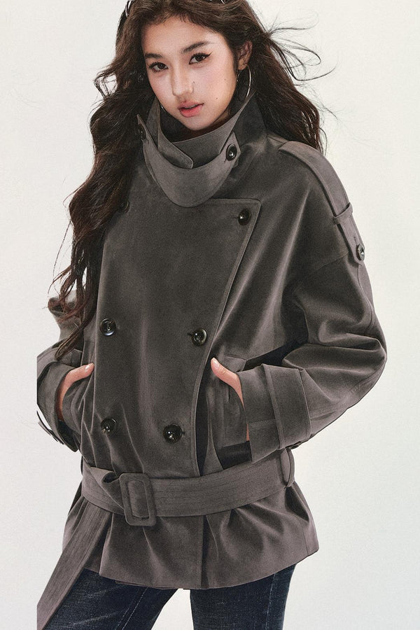 Grey Suede Trench Coat