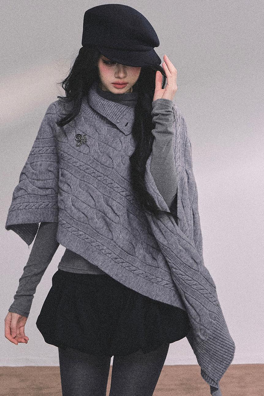 Twist Gray Knit Sweater Cloak