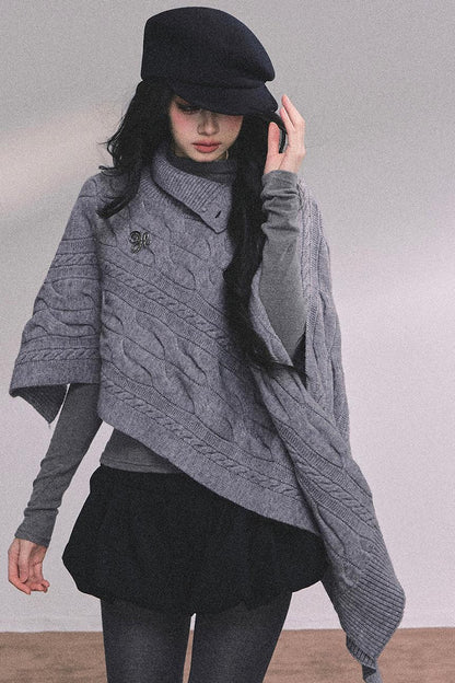 Twist Gray Knit Sweater Cloak