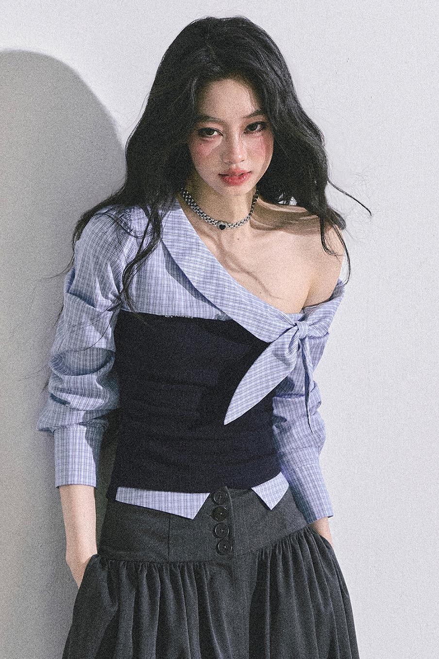 Korean Long-Sleeved Plaid Shirt