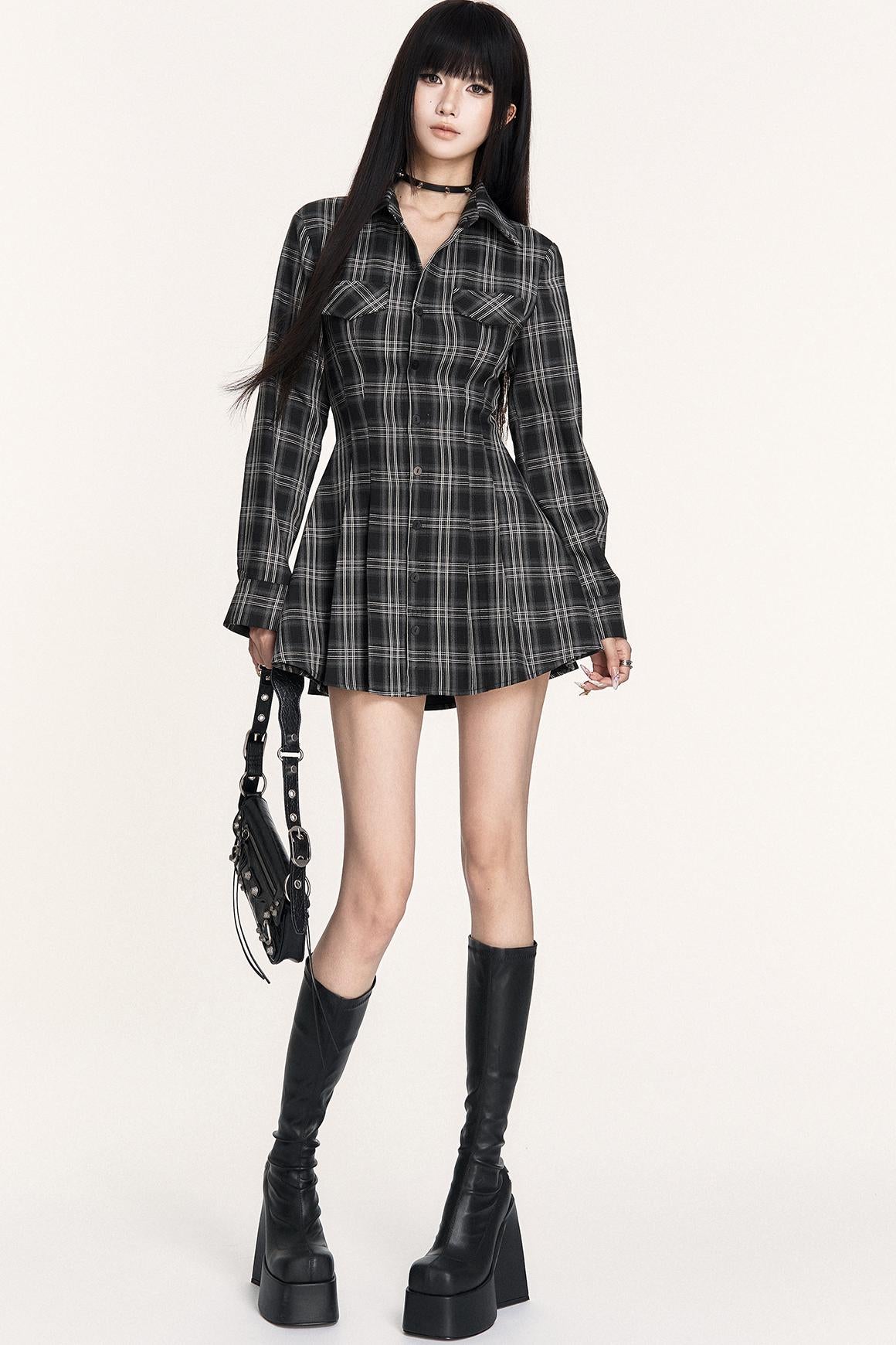 Dark Plaid Long Dress