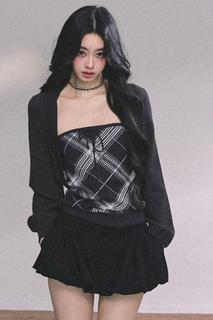 American Plaid Knitted Sweater Womens Two-Piece Set