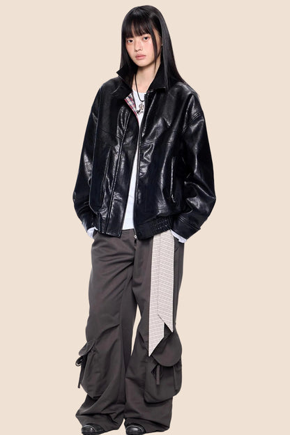 Pocket Pleated Wide-Leg Pants