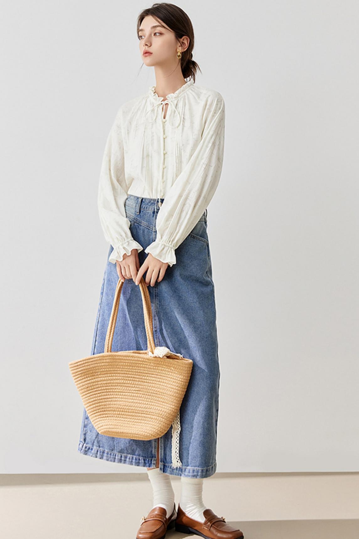 French Bud Collar Blouse Shirt  UrbanSheek