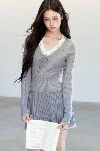 Warm Poetry Retro Waist Sweater Skirt Set-Up