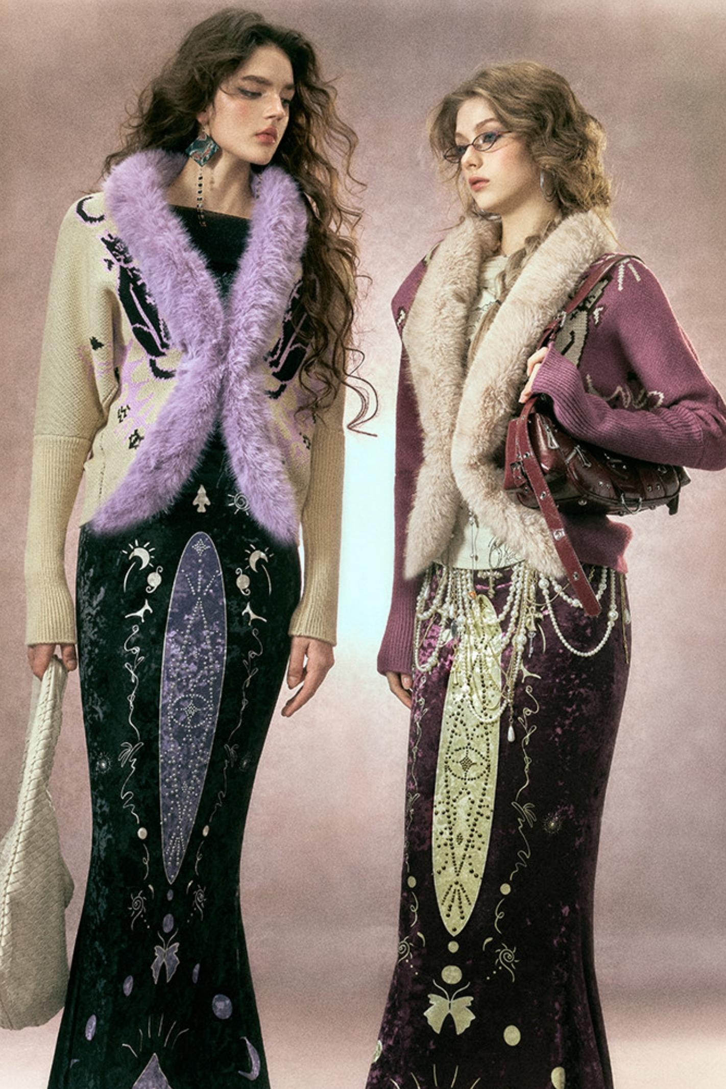 Faux Fox Fur Knit Cardigan