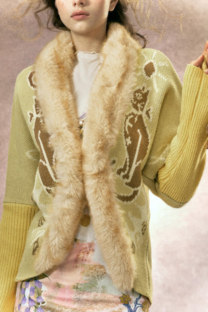 Faux Fox Fur Knit Cardigan