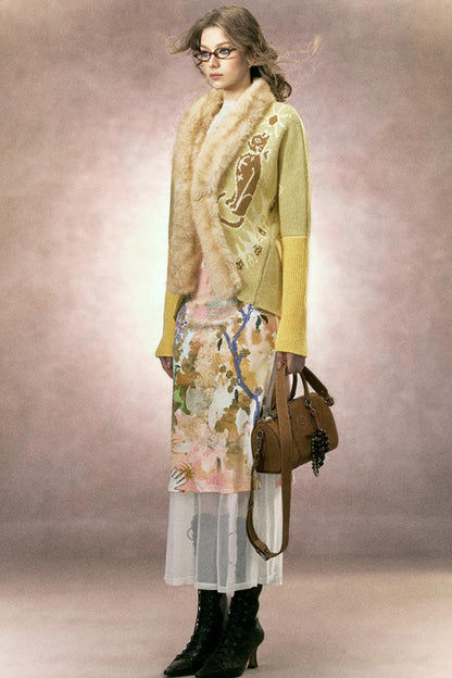 Faux Fox Fur Knit Cardigan