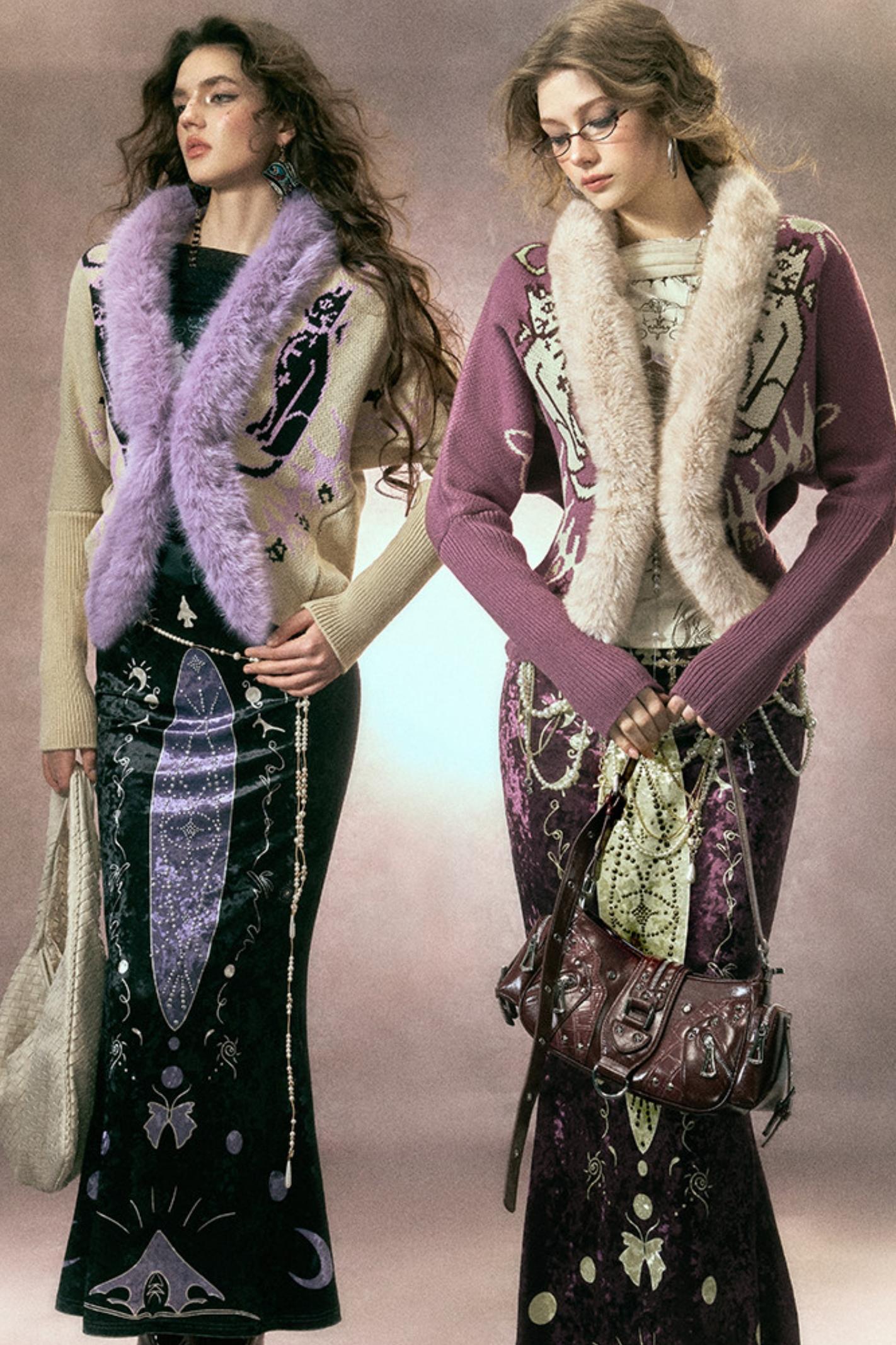 Faux Fox Fur Knit Cardigan