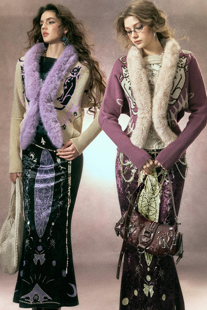 Faux Fox Fur Knit Cardigan