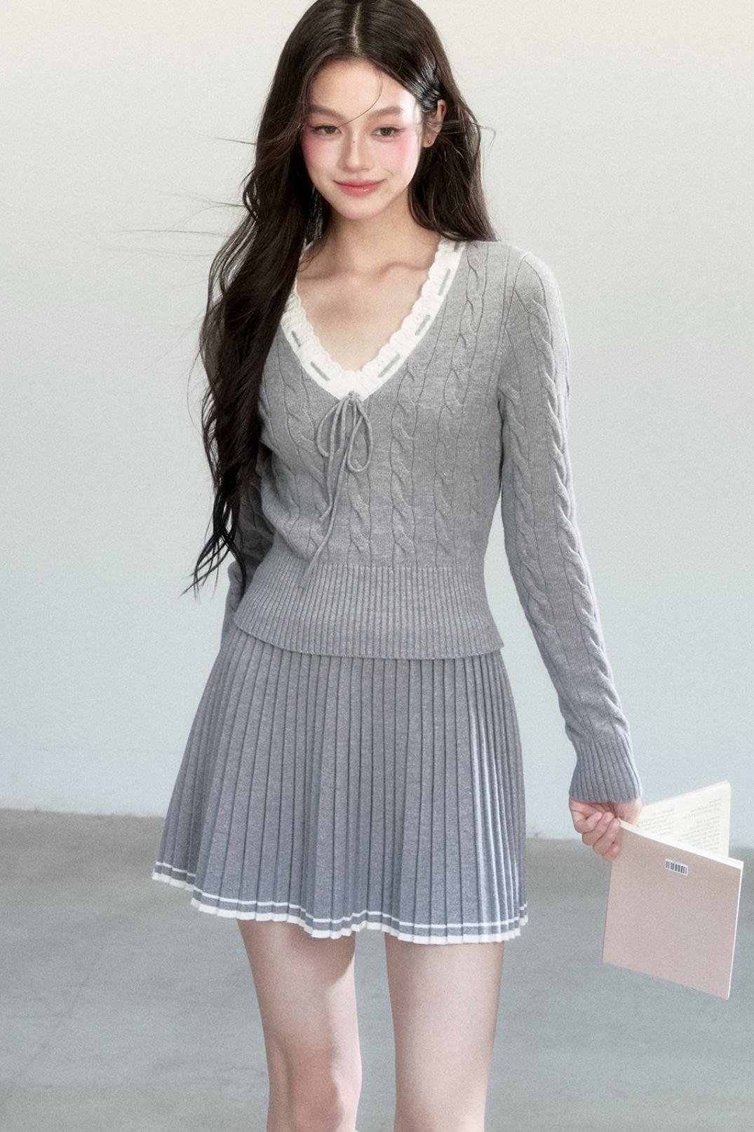 Warm Poetry Retro Waist Sweater Skirt Set-Up