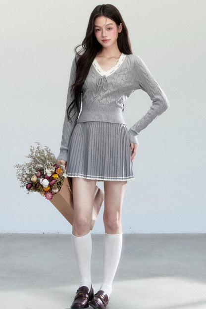 Warm Poetry Retro Waist Sweater Skirt Set-Up