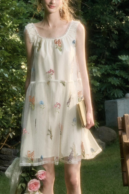 Light Sheer Floral Suspender Dress