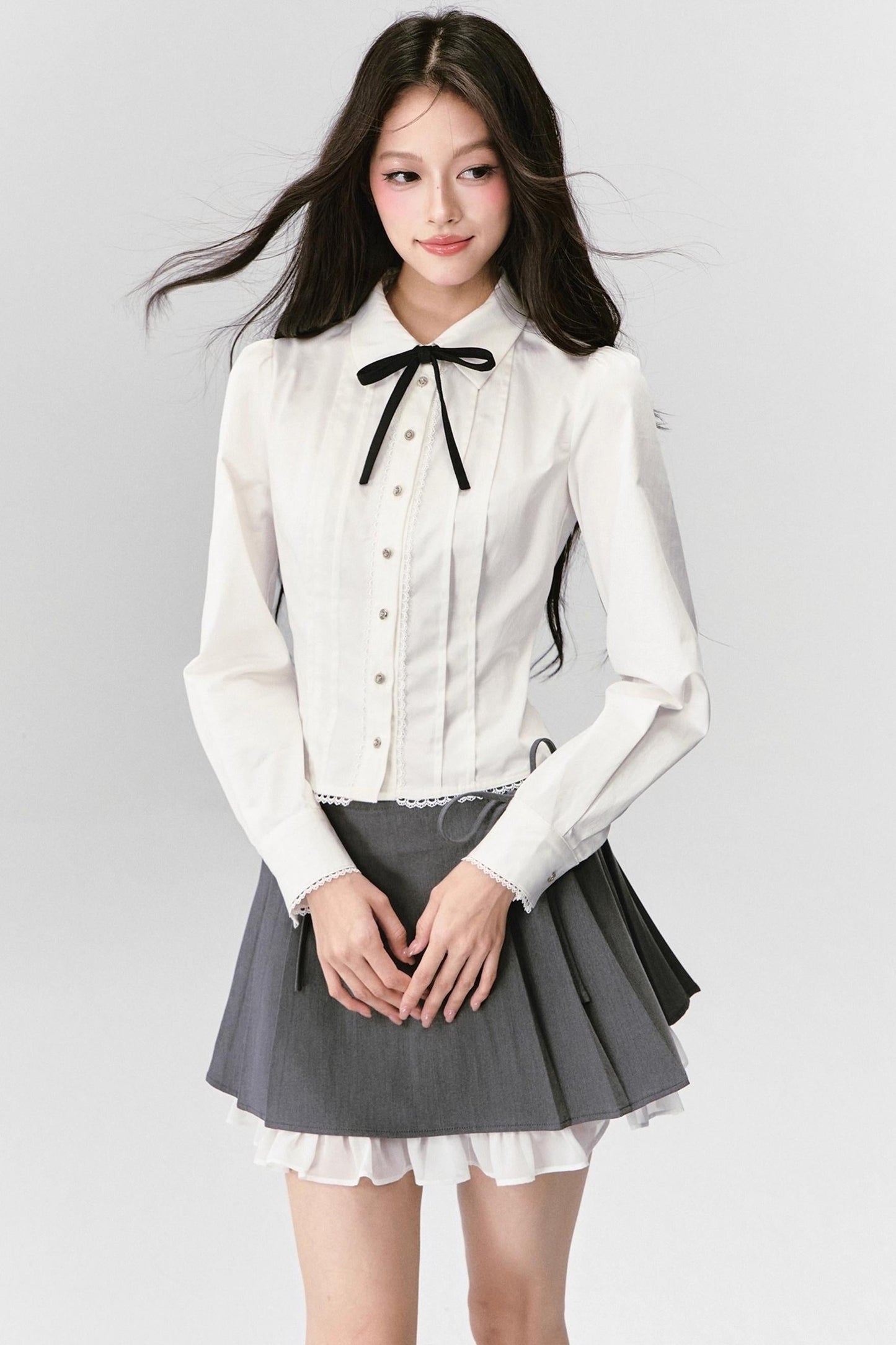 Fragile Cherry Blossom Pleated Shirt Set-Up