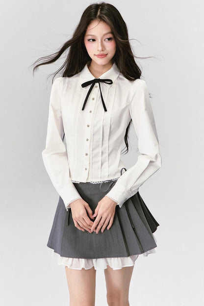 Fragile Cherry Blossom Pleated Shirt Set-Up