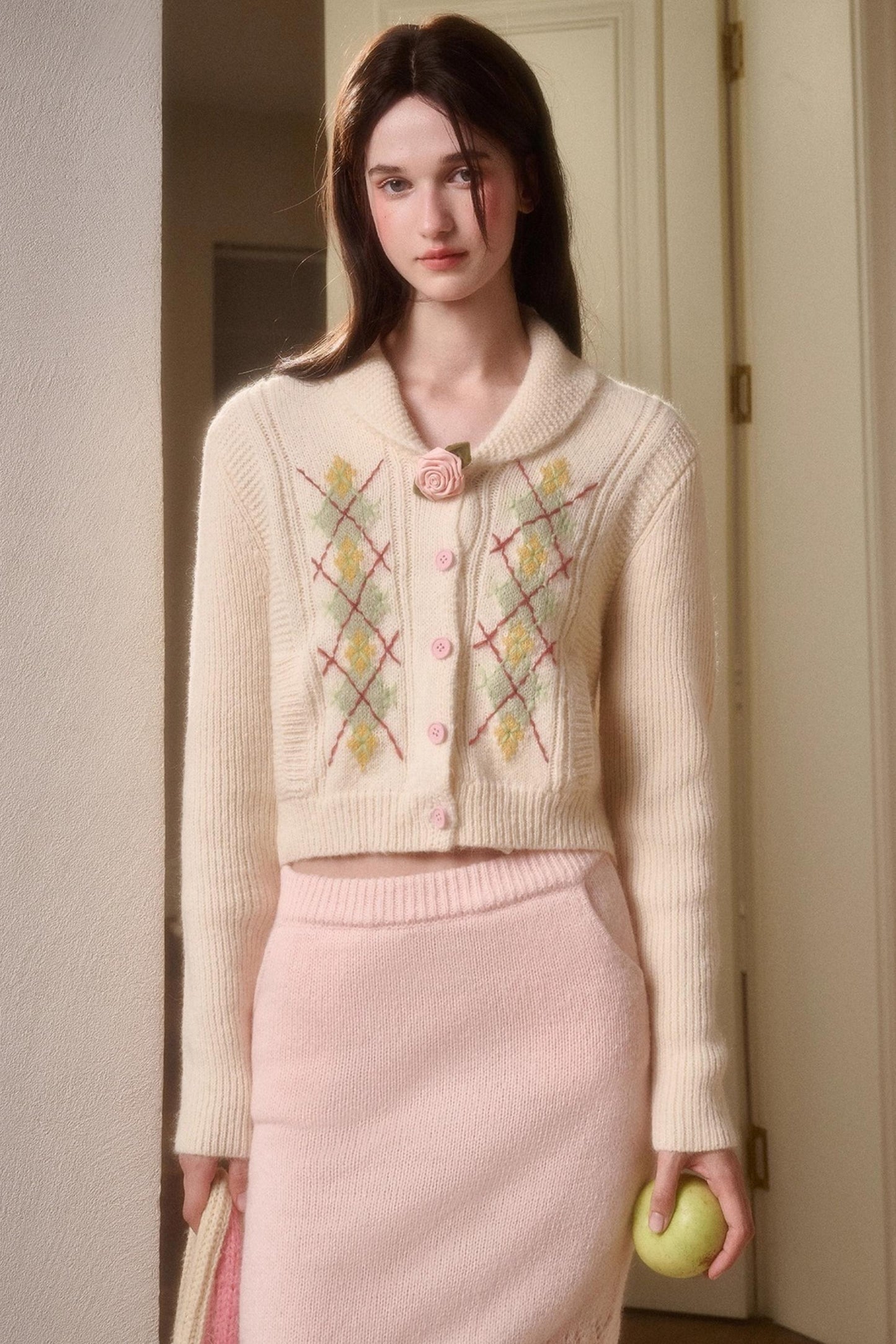 Galaxy Wool Knit Pinkish Skirt Set-Up