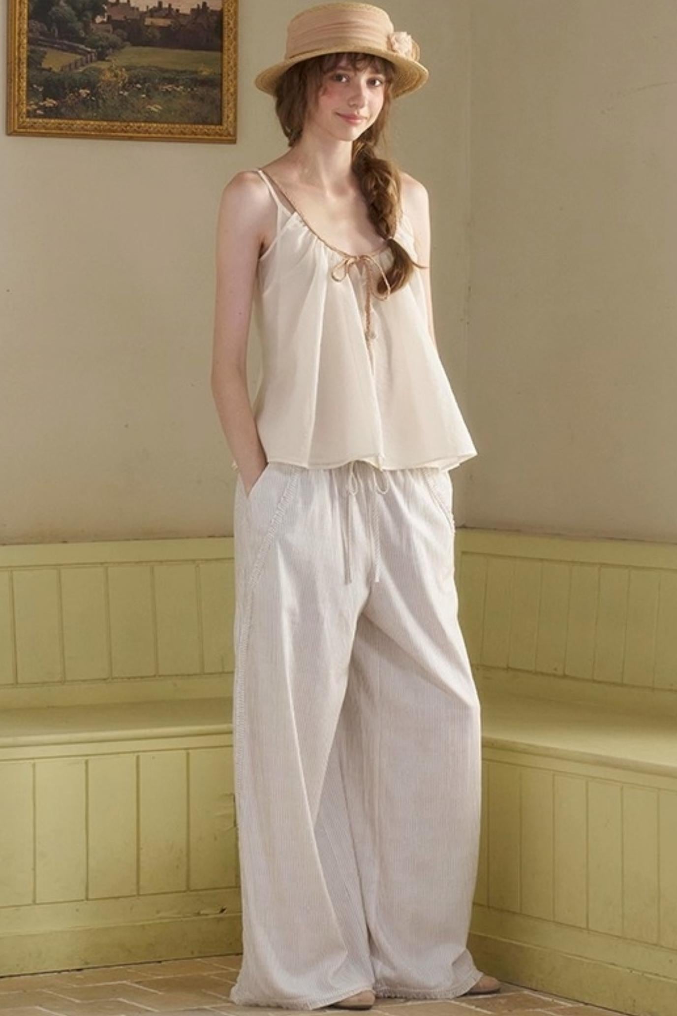 White Lace-up Camisole Set