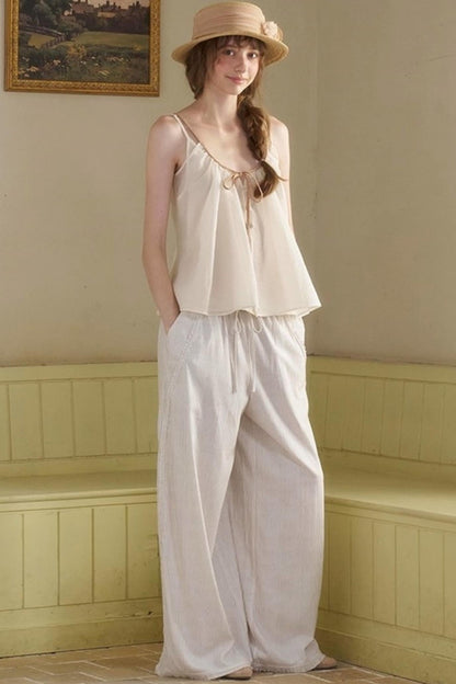 White Lace-up Camisole Set