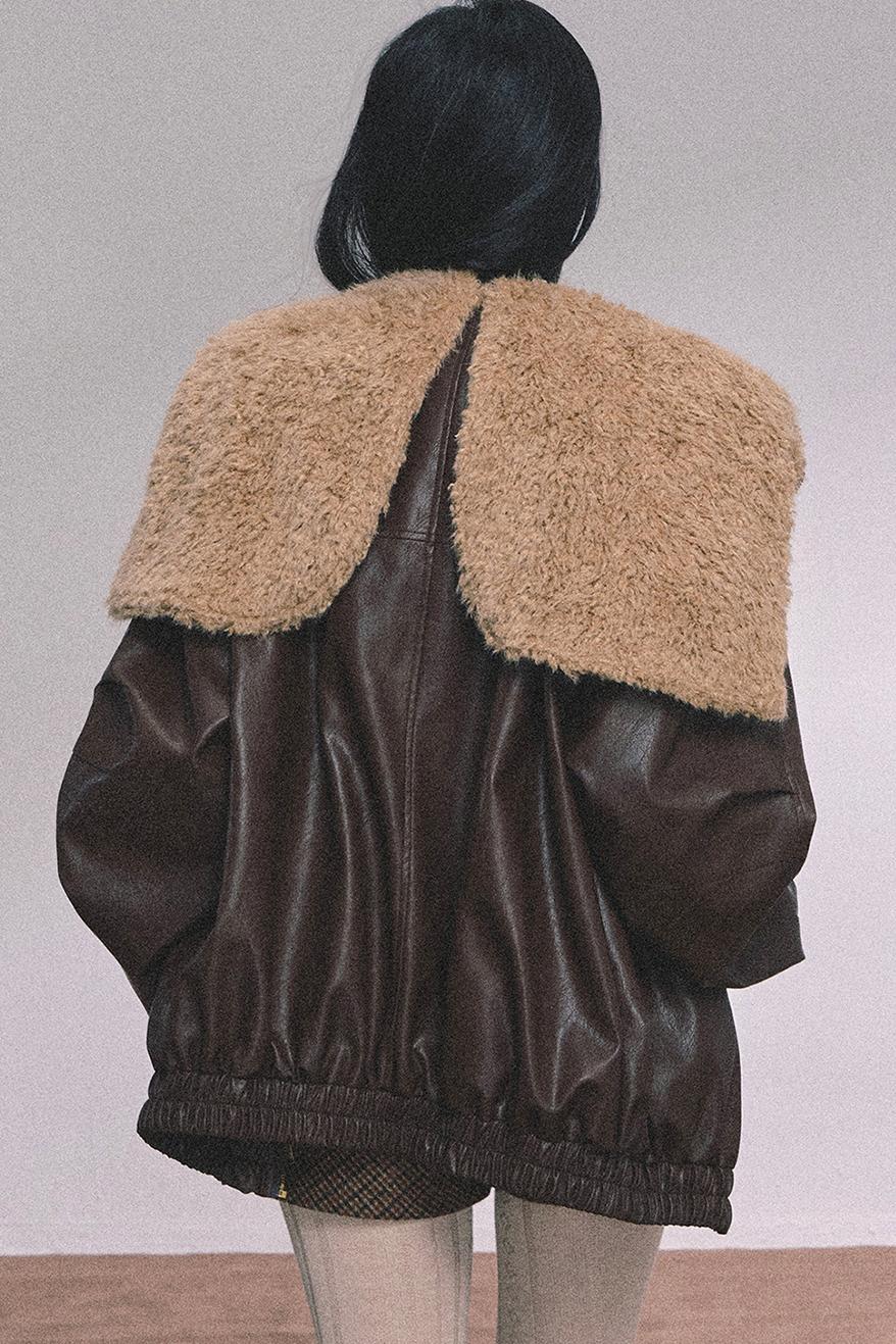 Autumn Navy Lambswool Leather Jacket