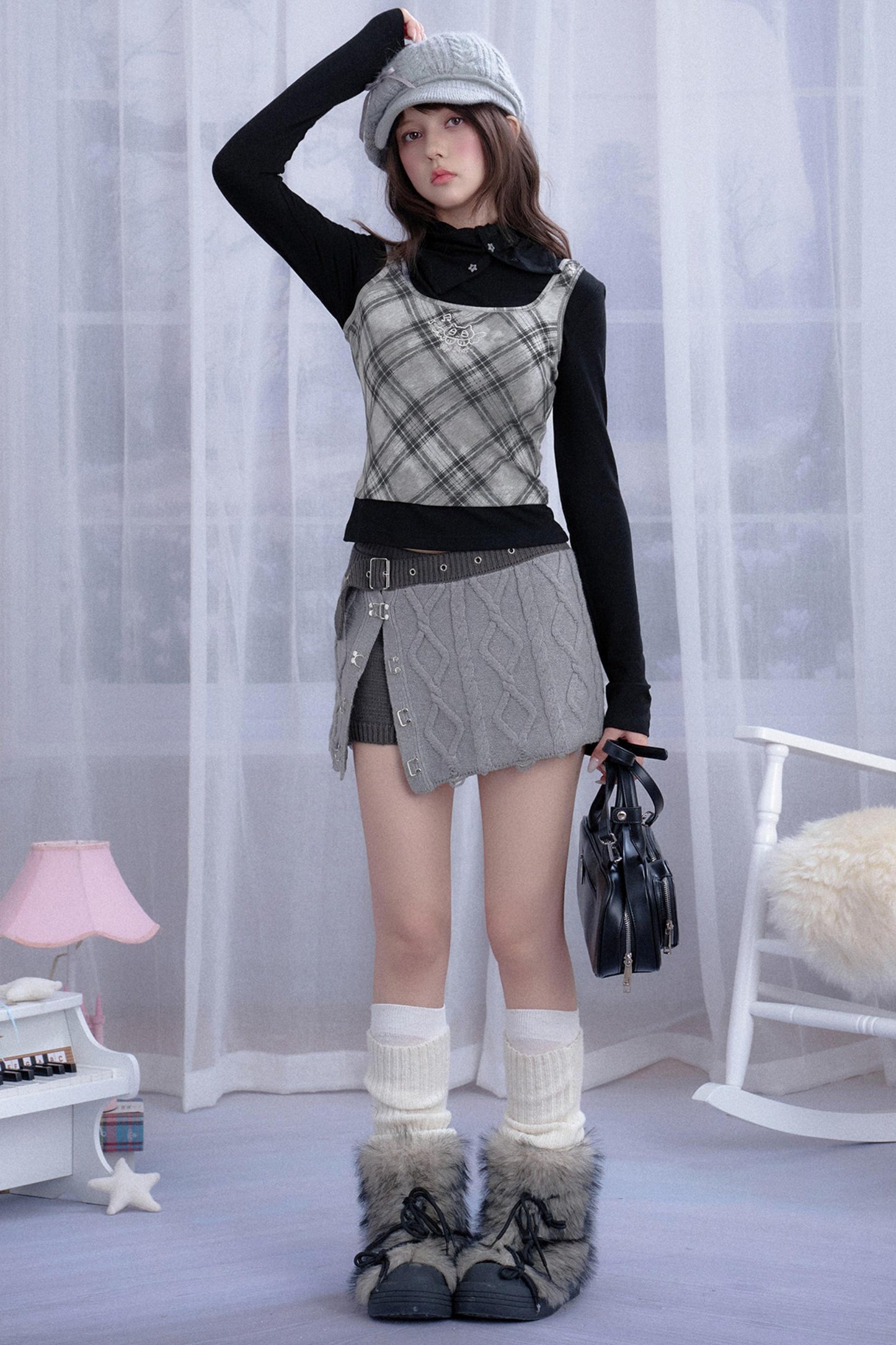 Gray Rhombus Sweater Skirt