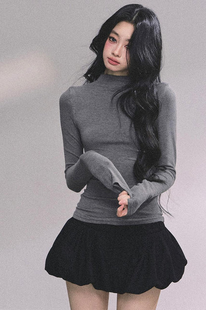 Semi-High-Neck Long-Sleeved Autumn Inner T-Shirt Top