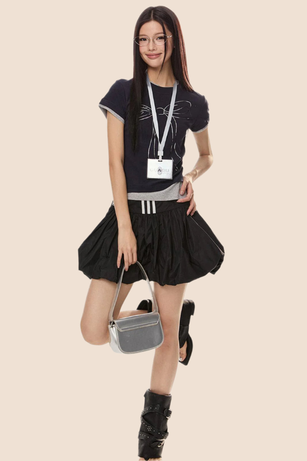 EZEK 아메리칸 3D 활 프린트 반팔 티셔츠 여성 여름 신상 베이비 주름 가짜 투피스 탑 타이드 