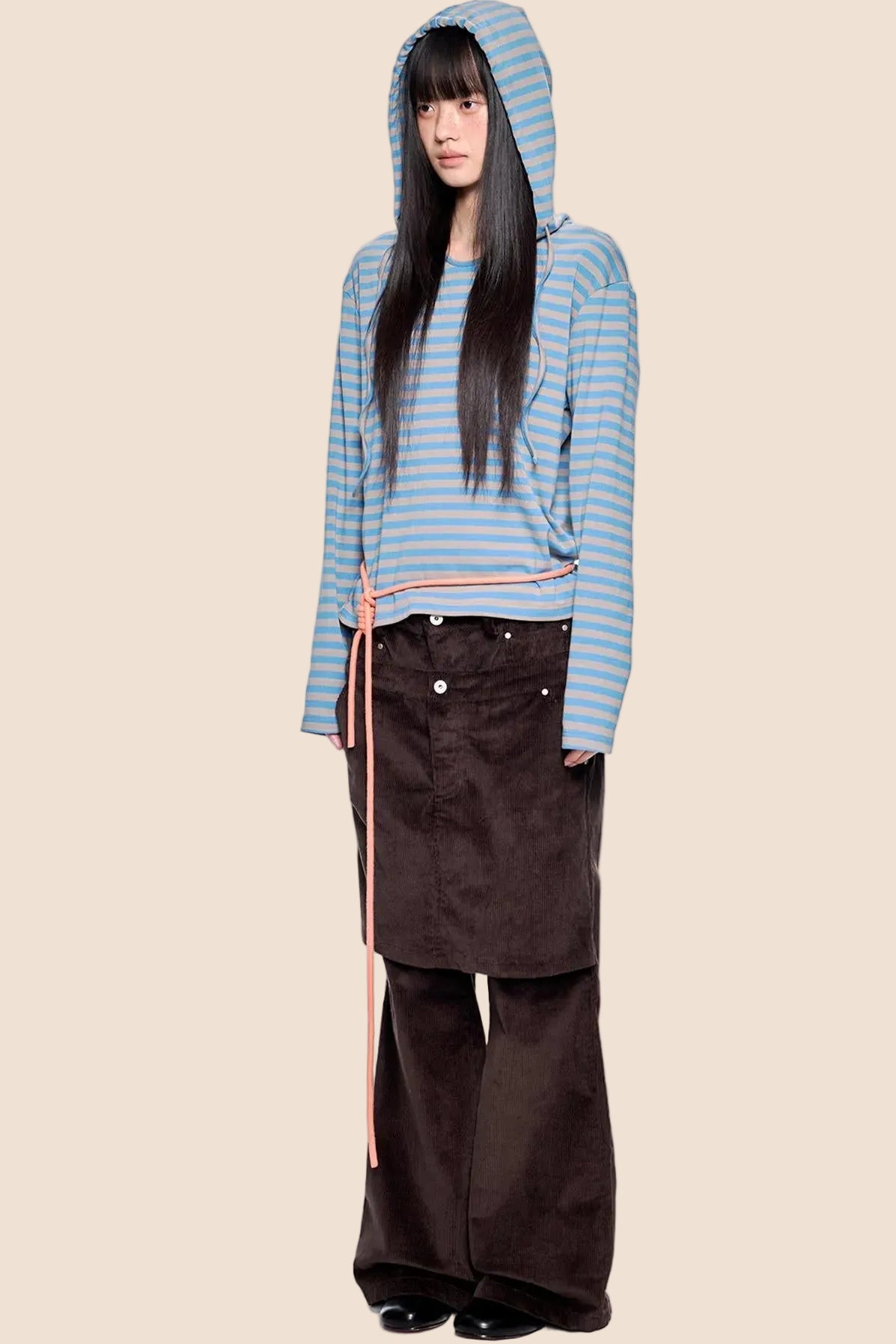 Striped Color-Block Hooded Top