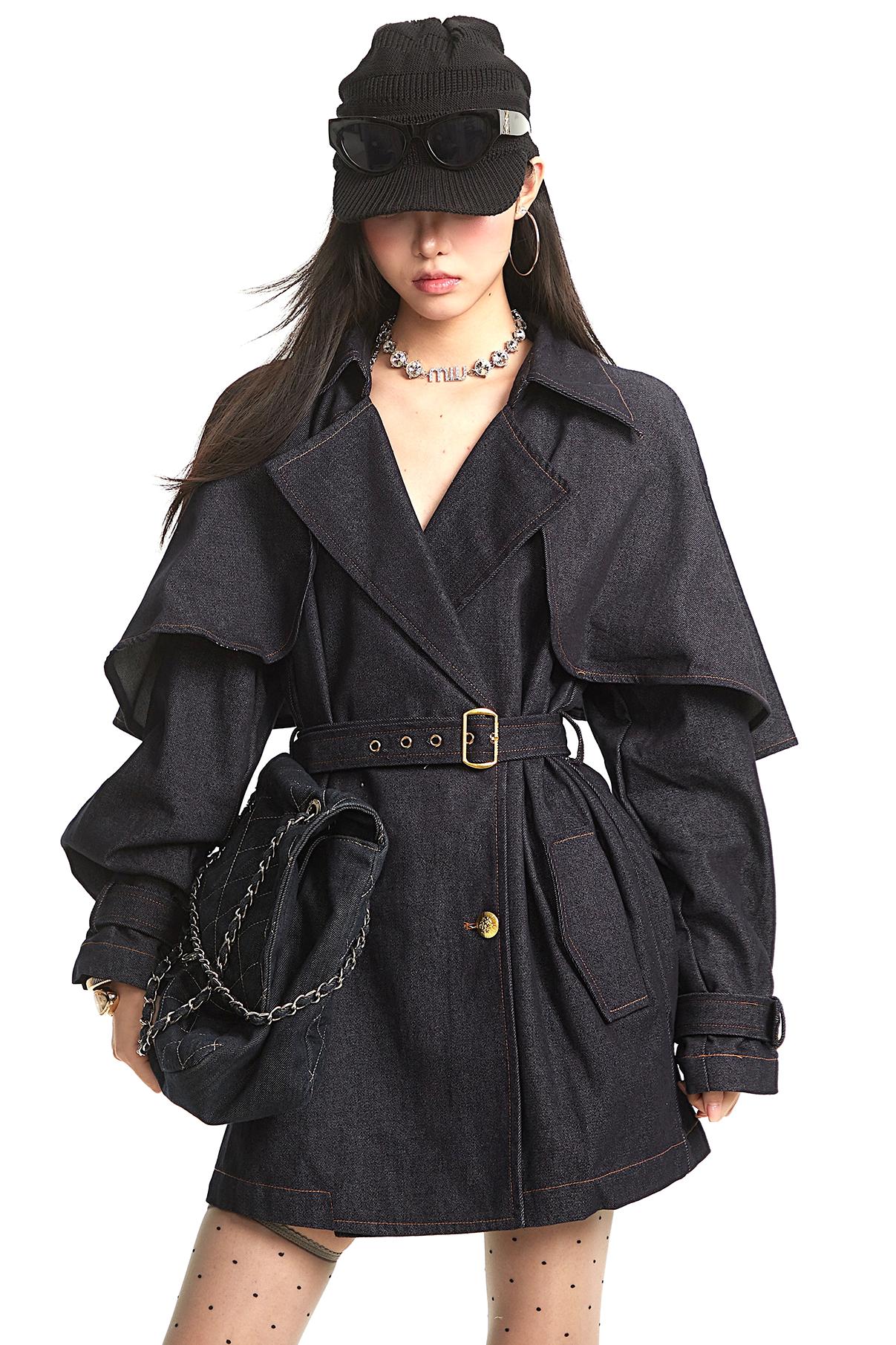 Dark Blue Denim Trench Coat
