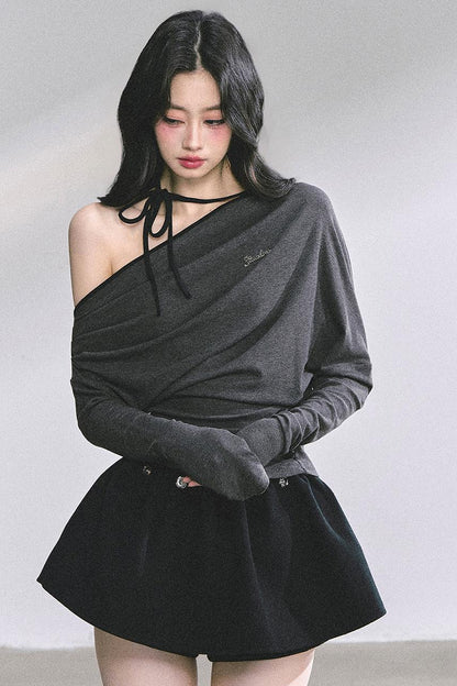 Korean Autumn Gray Halterneck Top