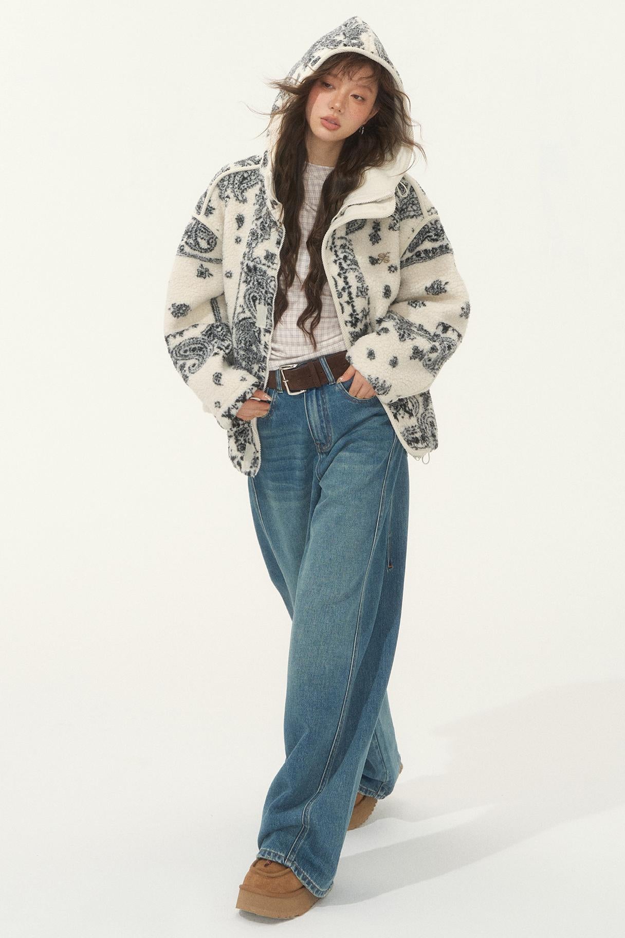 Jacquard Fleece Hooded Jacket