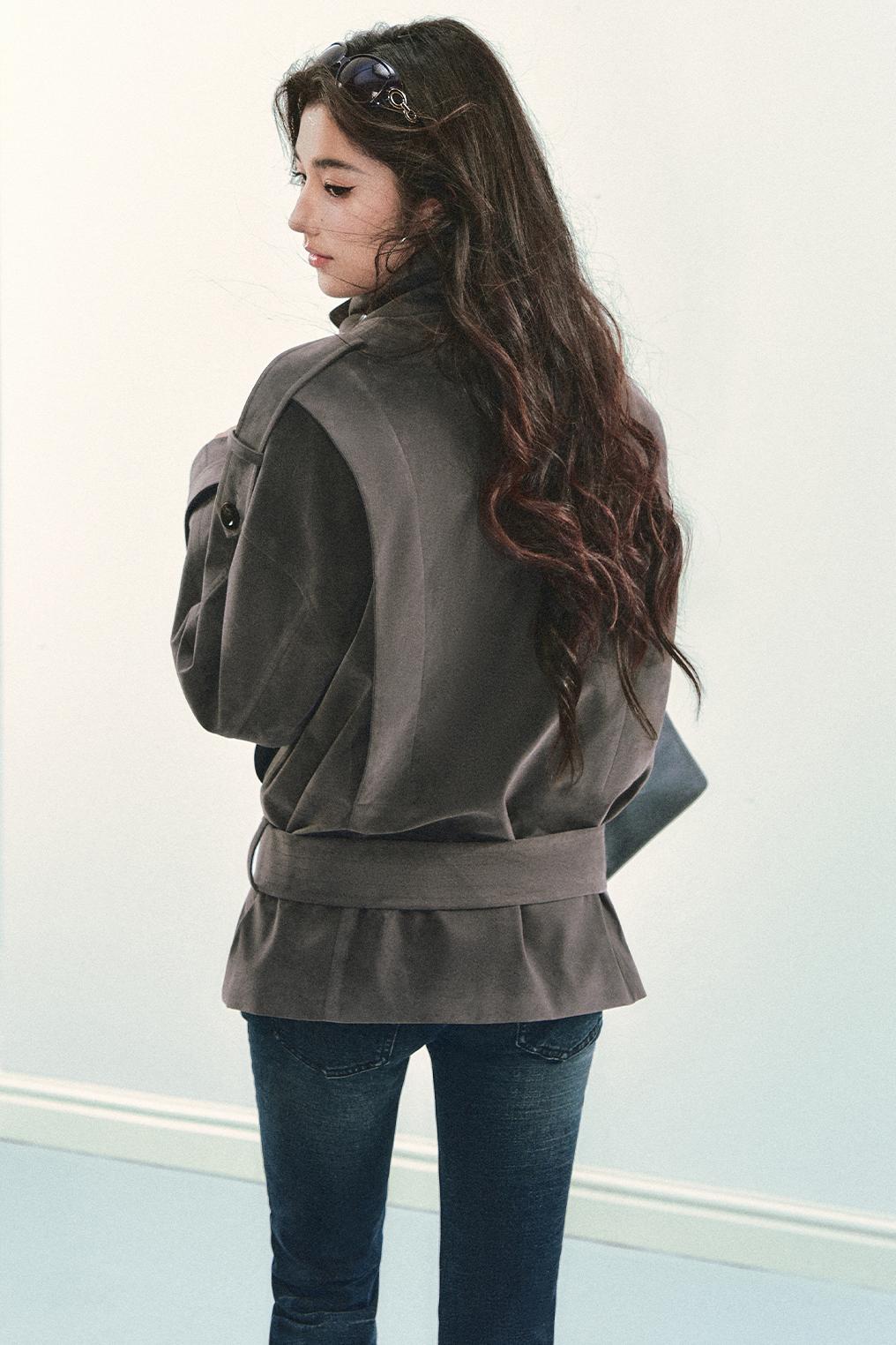 Grey Suede Trench Coat