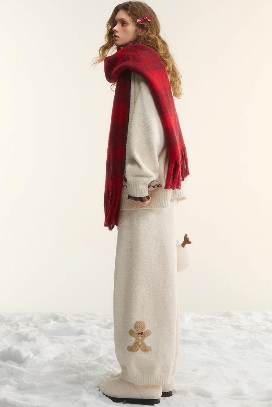 Asgony Vintage Wool Blend Red Plaid Scarf