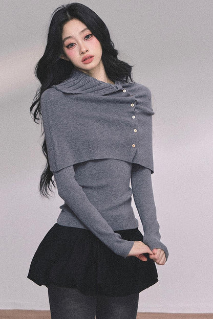 Korean Knit T-Shirt Shawl Set