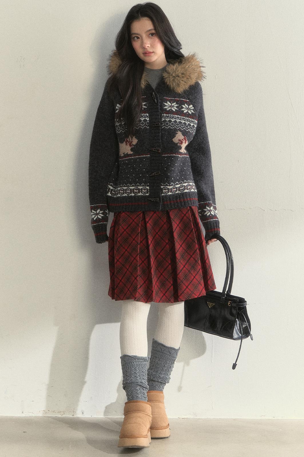 Dark Gray Fair Isle Knitted Jacket Set-Up