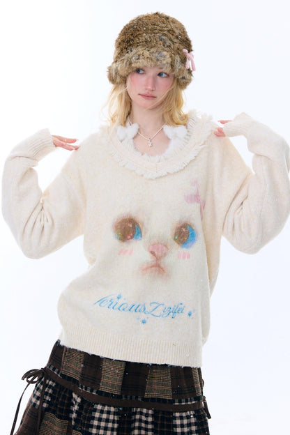 American Retro Cat Plush Sweater